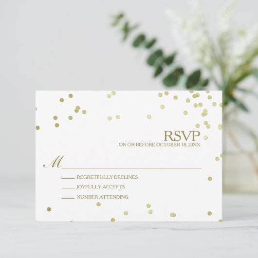 Faux Gold Foil Confetti Wedding RSVP (Staand voorkant)