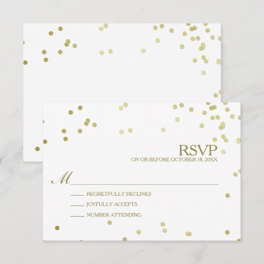 Faux Gold Foil Confetti Wedding RSVP (Voorkant / Achterkant)