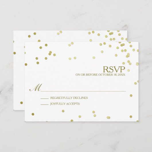 Faux Gold Foil Confetti Wedding RSVP w/o aantal (Voorkant / Achterkant)