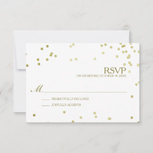 Faux Gold Foil Confetti Wedding RSVP w/o aantal Kaartje