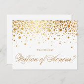 Faux Gold Foil Confetti | Wees mijn matron van eer Uitnodiging Briefkaart (Voorkant / Achterkant)