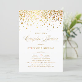 Faux Gold Foil Confetti White Couples Shower Kaart