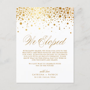 Faux Gold Foil Confetti White Weddenschap Elopemen Aankondigingskaart
