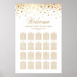 Faux Gold Foil Confetti White Wedding Seating Plan Poster