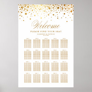 Faux Gold Foil Confetti White Wedding Seating Plan Poster