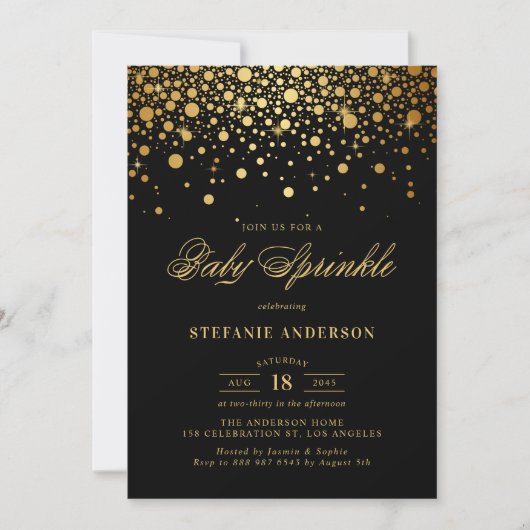 Faux Gold Foil Confetti Zwart Baby Sprinkle Kaart (Voorkant)