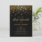 Faux Gold Foil Confetti Zwart Baby Sprinkle Kaart (Staand voorkant)