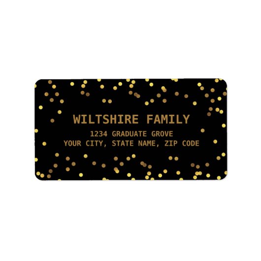 Faux Gold Foil Confetti Zwart Etiket (Voorkant)