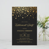 Faux Gold Foil Confetti Zwart Pensioen Uitnodigen (Staand voorkant)