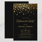 Faux Gold Foil Confetti Zwart Pensioen Uitnodigen (Voorkant / Achterkant)