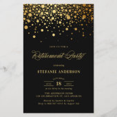 Faux Gold Foil Confetti Zwart Pensioen Uitnodigen (Voorkant)