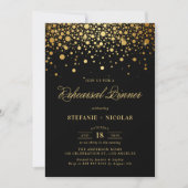 Faux Gold Foil Confetti | Zwart repetitief diner Kaart (Voorkant)