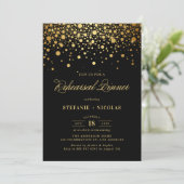 Faux Gold Foil Confetti | Zwart repetitief diner Kaart (Staand voorkant)