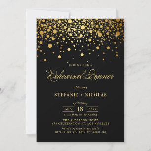 Faux Gold Foil Confetti   Zwart repetitief diner Kaart
