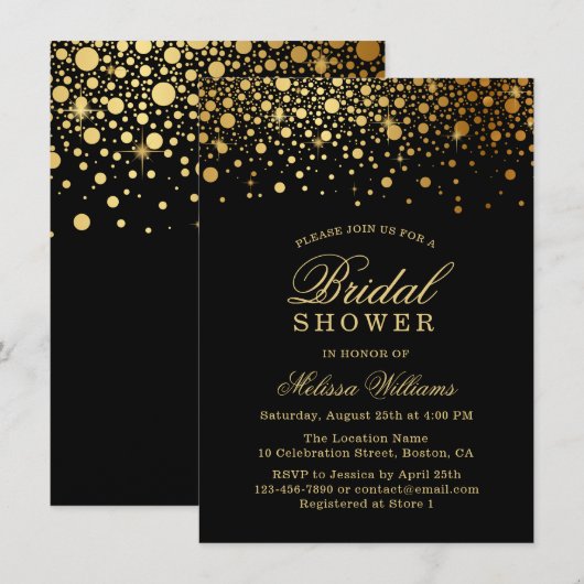 Faux Gold Foil Confetti | Zwart Vrijgezellenfeest Kaart (Voorkant / Achterkant)