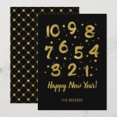 Faux Gold Foil Countdown New Year-kaart Feestdagenkaart (Voorkant / Achterkant)