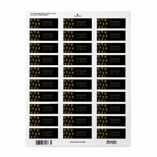 Faux Gold Foil Countdown New Year's Address Label (Full Sheet)
