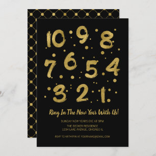 Faux Gold Foil Countdown New Year's Eve Party Kaar Kaart