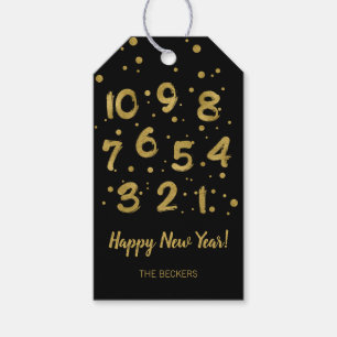Faux Gold Foil Counting Happy New Year Gift Labels Cadeaulabel