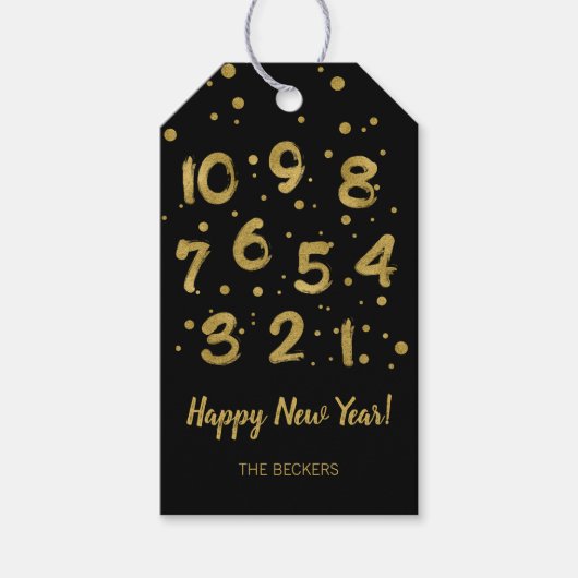 Faux Gold Foil Counting Happy New Year Gift Labels Cadeaulabel (Voorkant)