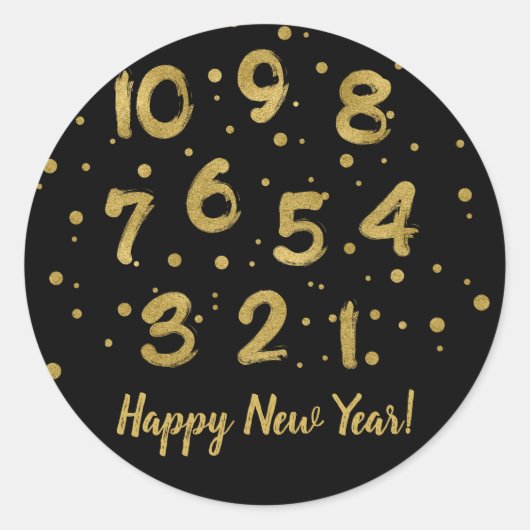 Faux Gold Foil Counting Happy New Year Sticker (Voorkant)