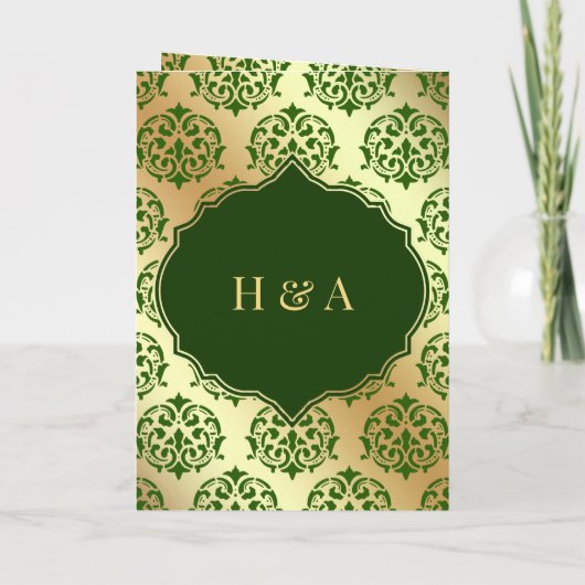 Faux Gold Foil Dark Green Damask Muslim Weduwen (Achterkant)