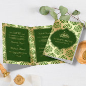 Faux Gold Foil Dark Green Damask Muslim Weduwen