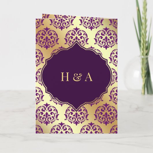 Faux Gold Foil Dark Paars Damask Muslim Weduwschap (Achterkant)
