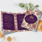 Faux Gold Foil Dark Paars Damask Muslim Weduwschap