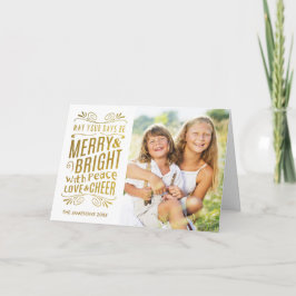 Faux Gold Foil Design Photo Holiday Card / White Feestdagen Kaart