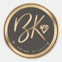 Faux Gold Foil Diamond & Black Custom Company Logo Ronde Sticker