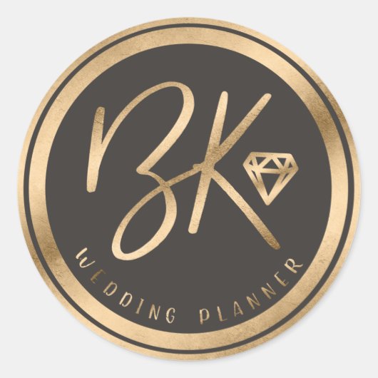 Faux Gold Foil Diamond & Black Custom Company Logo Ronde Sticker (Voorkant)