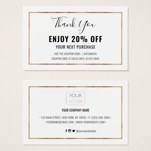 Faux Gold Foil Effect Lijst Discount Coupon Kaart (Voorkant /achterkant)