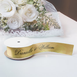 Faux Gold Foil Elegant Black Calligraphy Wedding Satijnen Lint