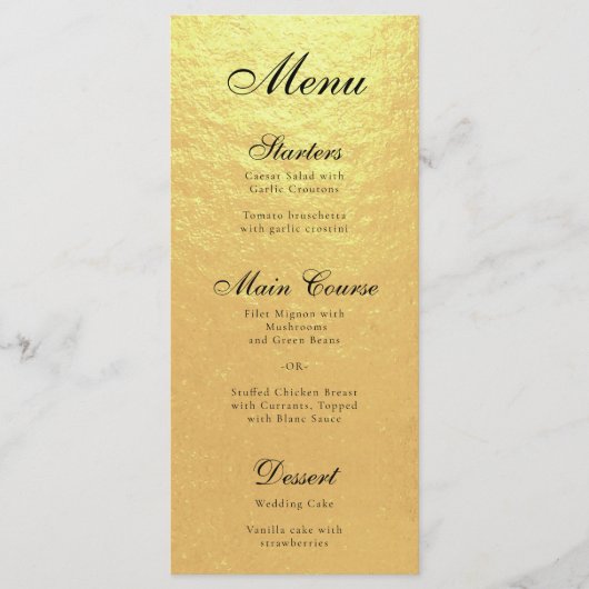 Faux Gold Foil Elegant Calligraphy Black Script Menu (Voorkant)