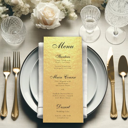Faux Gold Foil Elegant Calligraphy Black Script Menu
