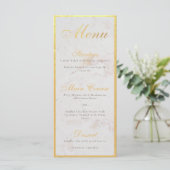 Faux Gold Foil Elegant Calligraphy White Marble Menu (Staand voorkant)