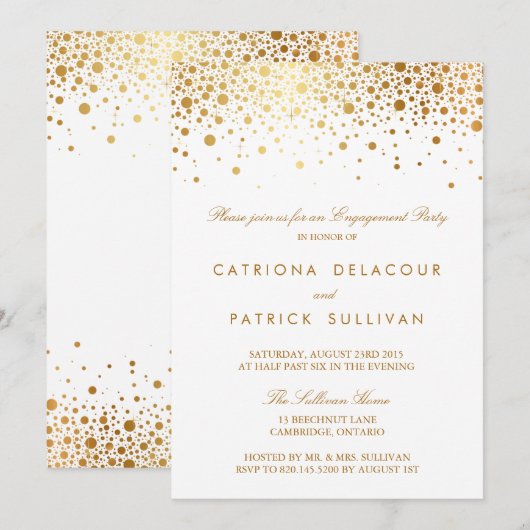 Faux Gold Foil Elegant Engagement Party - Uitnodig Kaart (Voorkant / Achterkant)