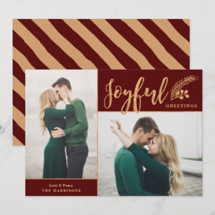 Faux Gold Foil Elegant Greetings Foto Maroon Feestdagenkaart