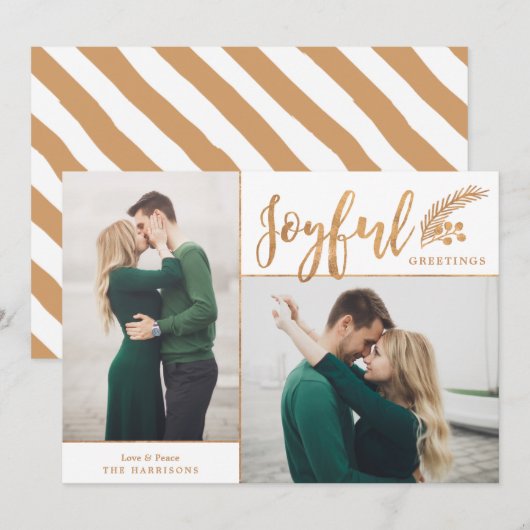 Faux Gold Foil Elegant Greetings Foto | wit Feestdagenkaart (Voorkant / Achterkant)
