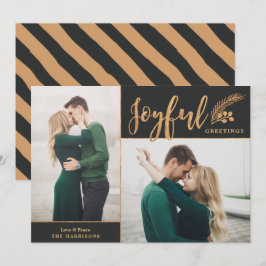 Faux Gold Foil Elegant Greetings Foto | Zwart Feestdagenkaart