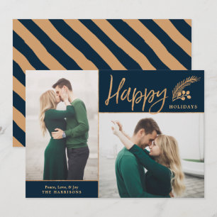 Faux Gold Foil Elegant Happy Photo   marine Feestdagenkaart