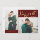 Faux Gold Foil Elegant Happy Photo | Maroon Feestdagenkaart (Voorkant)
