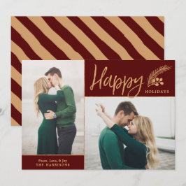 Faux Gold Foil Elegant Happy Photo | Maroon Feestdagenkaart