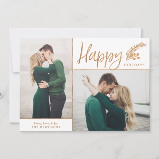 Faux Gold Foil Elegant Happy Photo | wit Feestdagenkaart (Voorkant)