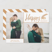 Faux Gold Foil Elegant Happy Photo | wit Feestdagenkaart (Voorkant / Achterkant)