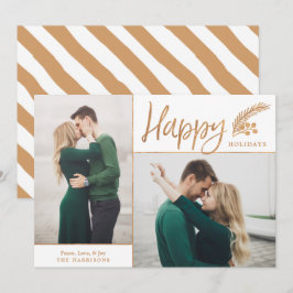 Faux Gold Foil Elegant Happy Photo | wit Feestdagenkaart