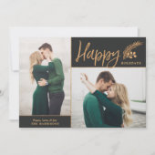 Faux Gold Foil Elegant Happy Photo | Zwart Feestdagenkaart (Voorkant)