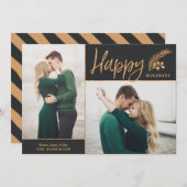 Faux Gold Foil Elegant Happy Photo | Zwart Feestdagenkaart (Voorkant / Achterkant)