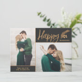 Faux Gold Foil Elegant Happy Photo | Zwart Feestdagenkaart (Staand voorkant)